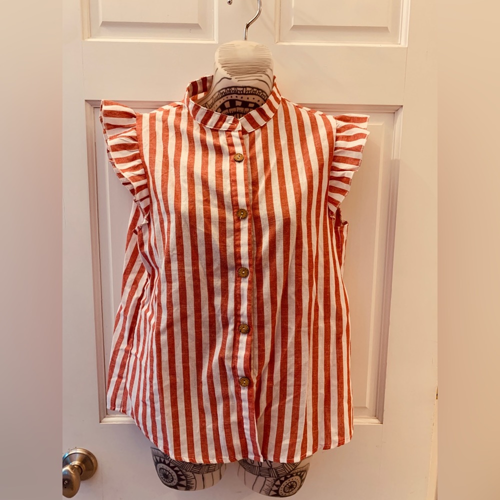frill pop sleeve button up tank top